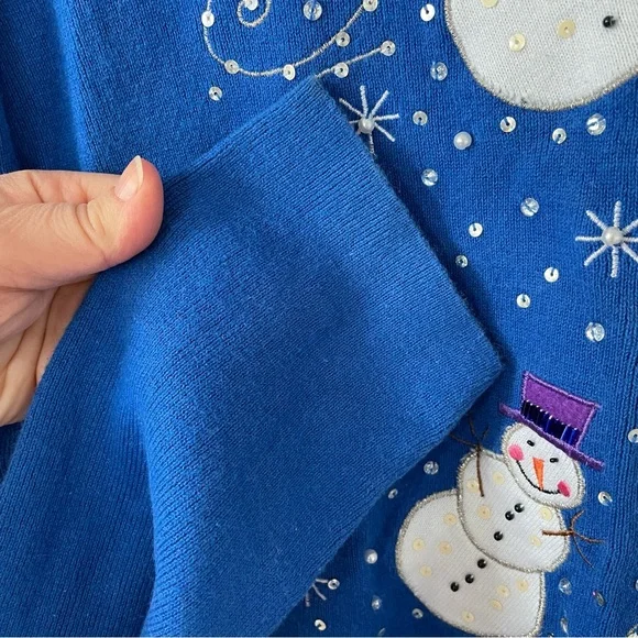 3/$20 Quacker Factory Blue Snowman Knit Top - Picture 6 of 10